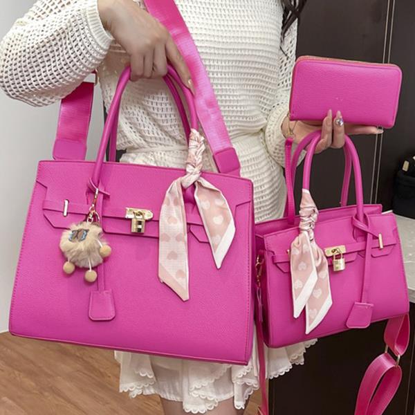 3IN1 SMOOTH TEXTURED HANDLE SATCHEL W MATCHING BAG AND WALLET SET