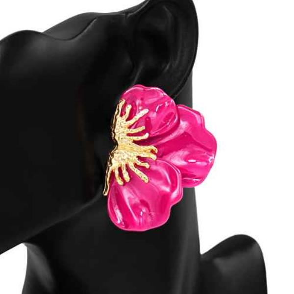 METAL COLOR FLORAL POST EARRING
