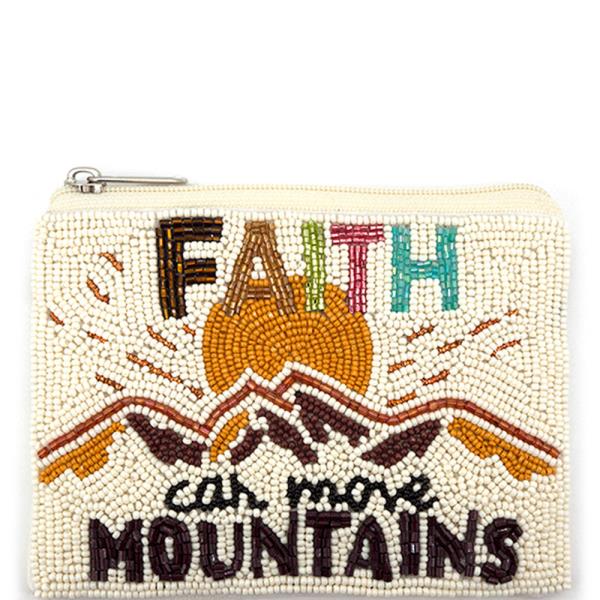 SEED BEADED COIN PURSE WITH FAITH CAN MOVE MOUNTAINS