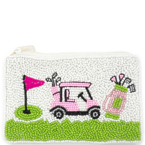 SEED BEADED COIN PURSE WITH GOLF CART DESIGN