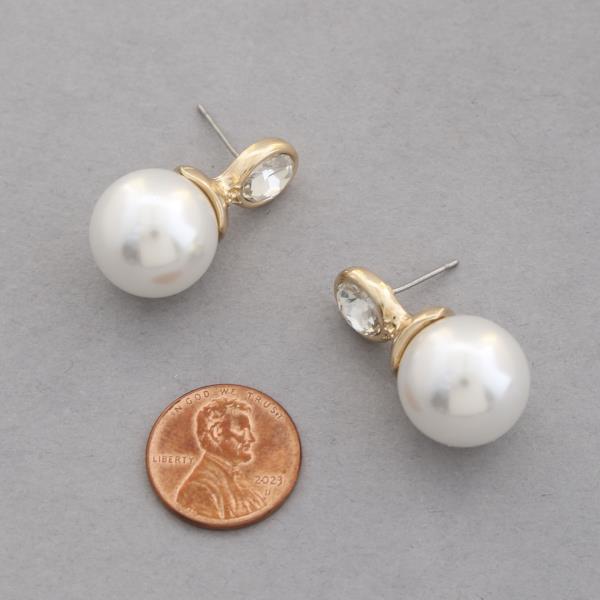 OVAL CRYSTAL PEARL BEAD EARRING