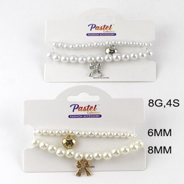 HEART RIBBON PEARL BRACELET SET(12 UNITS)