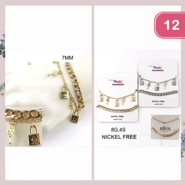 LOCK CHARM METAL BRACELET SET(12 UNITS)