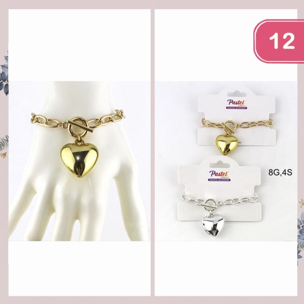 HEART CHARM METAL BRACELET(12 UNITS)