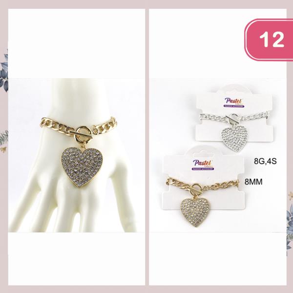 HEART CHARM METAL BRACELET(12 UNITS)