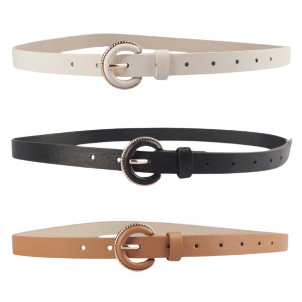 ROUND BUCKLE FAUX LEATHER BELT 3 PC SET