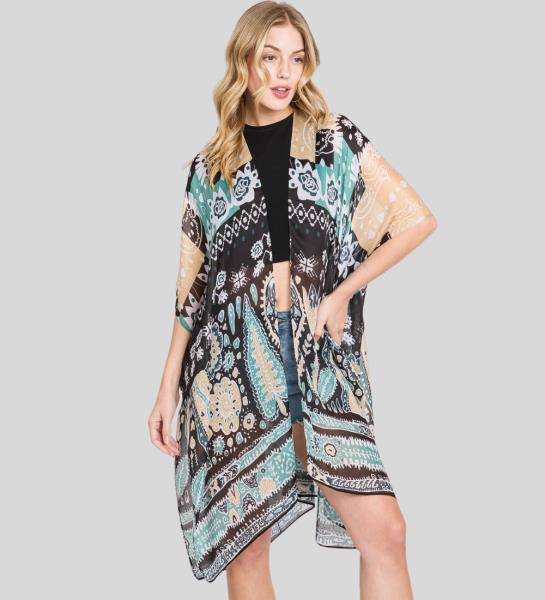 (ONLINE ONLY) GEOMETRIC BOHO PRINT KIMONO