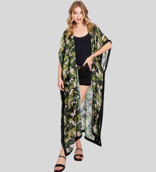 (ONLINE ONLY) CAMO PRINT FRONT OPEN LONG KIMONO