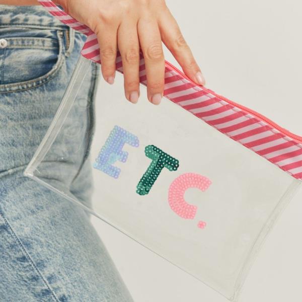 (ONLINE ONLY) SEQUIN LETTER CLEAR POUCH WITH WRIST STRAP