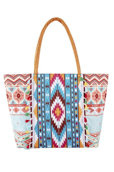 (ONLINE ONLY) BOHO PRINT FRINGE TOTE BAG