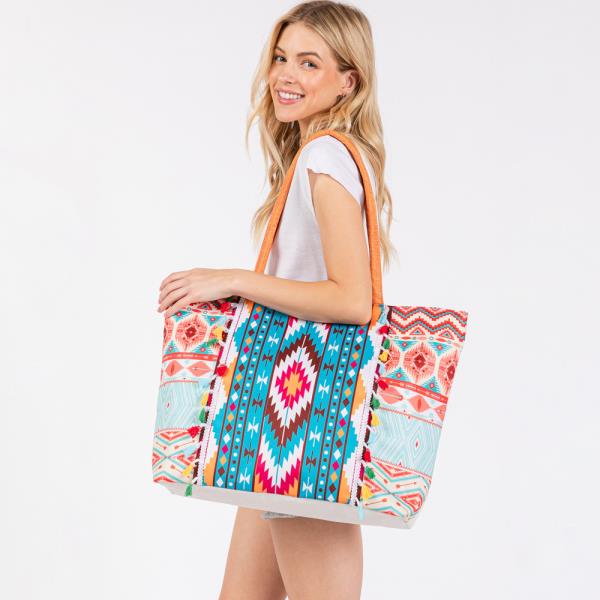 BOHO PRINT FRINGE TOTE BAG