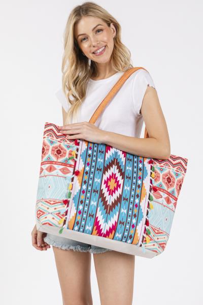 (ONLINE ONLY) BOHO PRINT FRINGE TOTE BAG