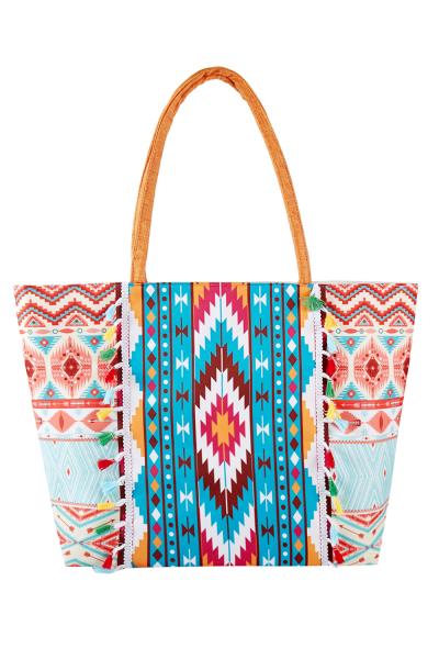 (ONLINE ONLY) BOHO PRINT FRINGE TOTE BAG