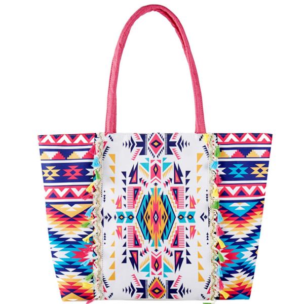 (ONLINE ONLY) BOHO PRINT FRINGE TOTE BAG