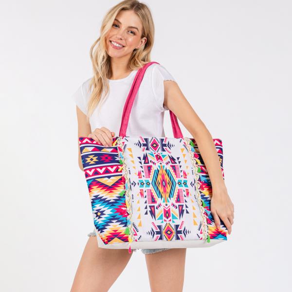 (ONLINE ONLY) BOHO PRINT FRINGE TOTE BAG