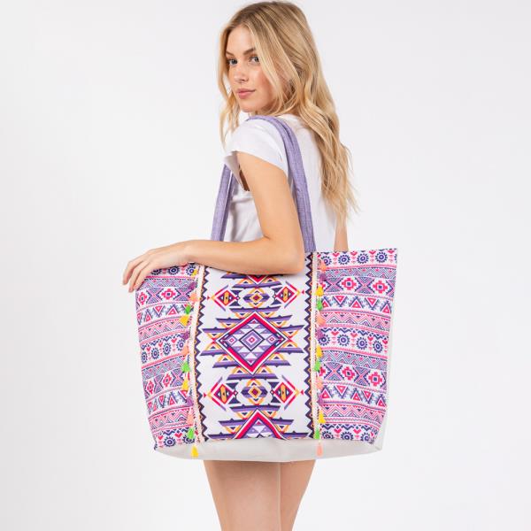 (ONLINE ONLY) BOHO PRINT FRINGE TOTE BAG