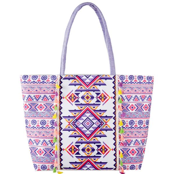 (ONLINE ONLY) BOHO PRINT FRINGE TOTE BAG