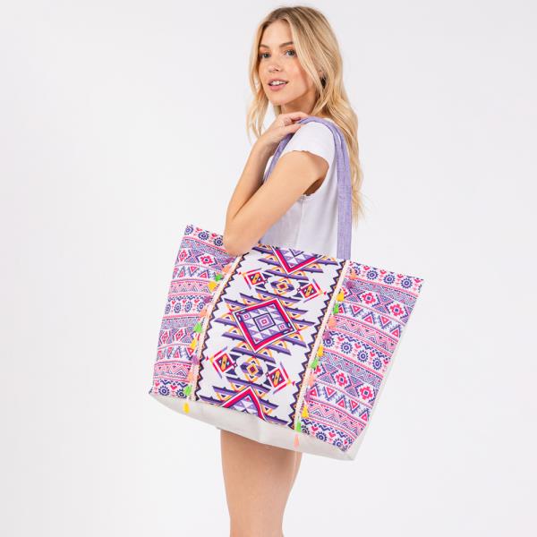 BOHO PRINT FRINGE TOTE BAG