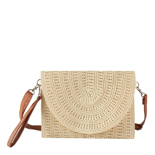 (ONLINE ONLY) WOVEN PATTERN STRAW CLUTCH & CROSSBODY BAG