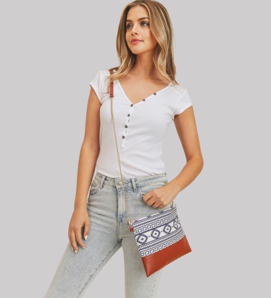 (12 PCS PACKAGE) AZTEC PATTERN TASSEL CROSSBODY BAG