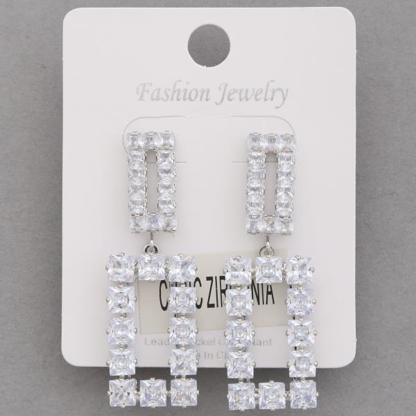 RECTANGLE LINK CZ DANGLE EARRING