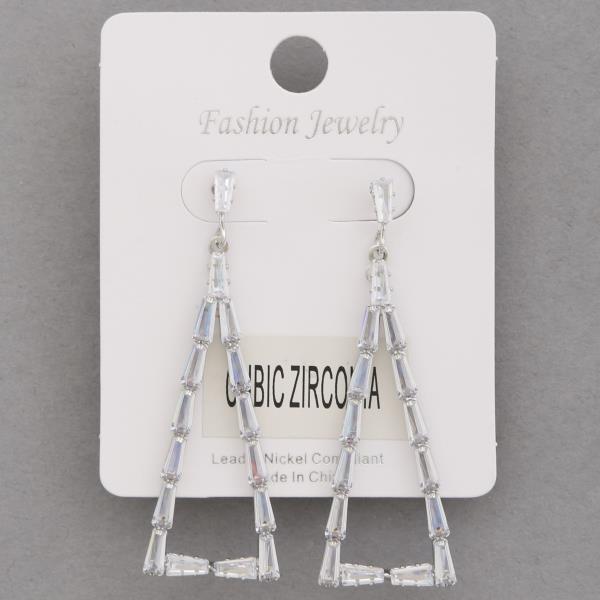 TRIANGLE SHAPE CZ DANGLE EARRING