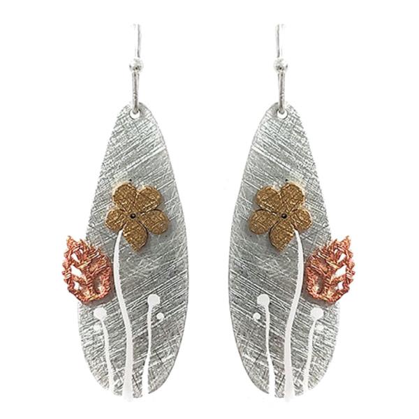 TEXTURED METAL FLORAL BLOOM DANGLE HOOK EARRINGS