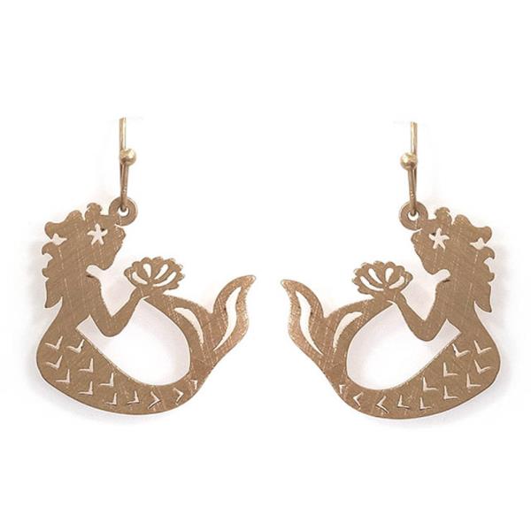 TEXTURED METAL MERMAID CUTOUT DESIGN DANGLE HOOK EARRINGS