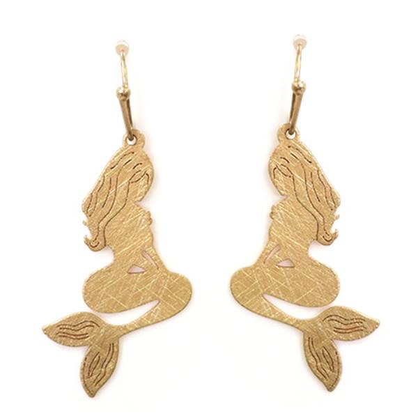 TEXTURED METAL MERMAID EARRINGS CUTOUT DESIGN DANGLE HOOK