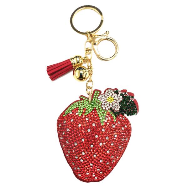 RHINESTONE STRAWBERRY KEYCHAIN WITH TASSEL