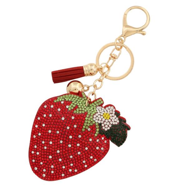 RHINESTONE STRAWBERRY KEYCHAIN WITH TASSEL