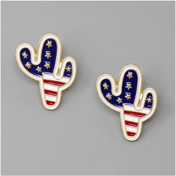 AMERICAN FLAG DESIGN CACTUS STUD EARRING