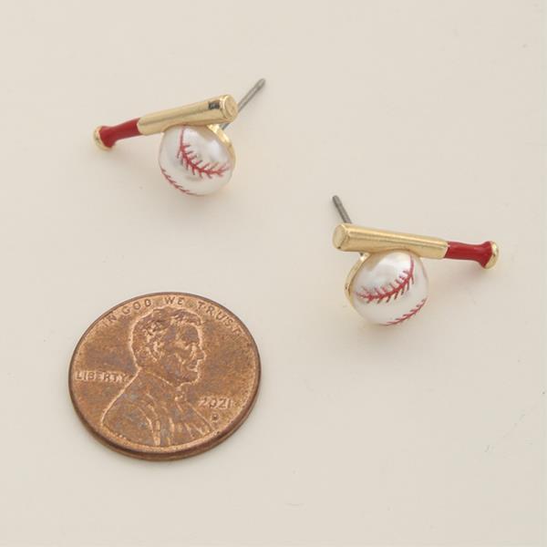 BASEBALL SHAPED PEARL W/ BATS HYPOALLERGENIC EARRING
