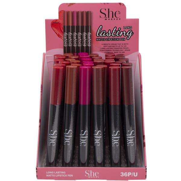 SHE MAKEUP LONG LASTING MATTE LIPSTICK PEN (36 UNITS)