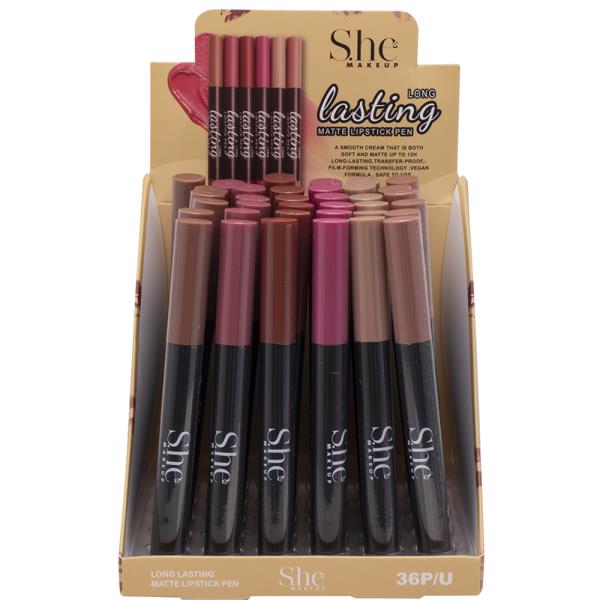 SHE MAKEUP LONG LASTING MATTE LIPSTICK PEN (36 UNITS)