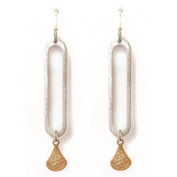 TWO TONE OVAL METAL LAYERED TEARDROP EARRING