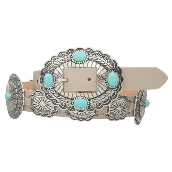STONE ACCENT CONCHO EMBELLISHED STRAP BELT