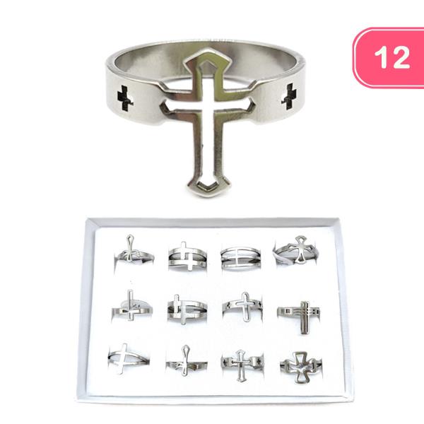 STAINLESS STEEL CROSS RING (12 UNITS)