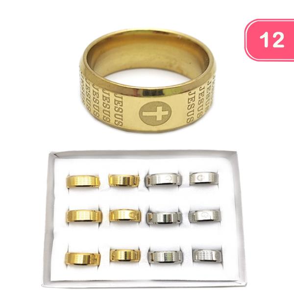 STAINLESS STEEL JESUS CROSS RING (12 UNITS)