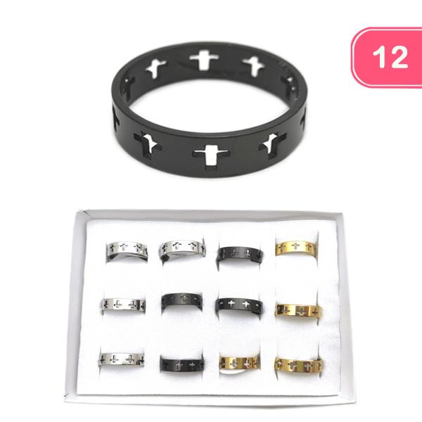 STAINLESS STEEL CROSS RING (12 UNITS)