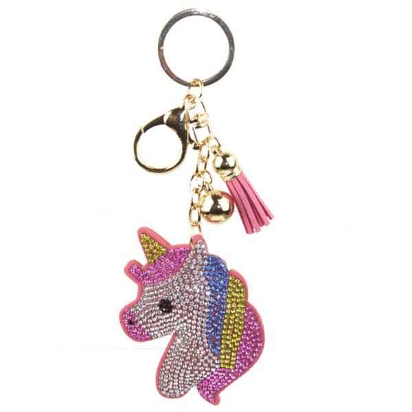 RHINESTONE UNICORN KEYCHAIN WITH TASSEL