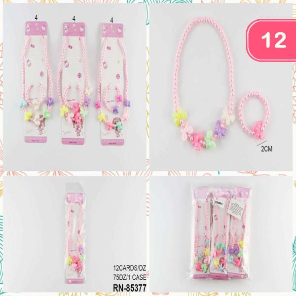 PLASTIC BEADED PASTEL BUTTERFLY NECKLACE AND BRACELET SET (12 UNITS)