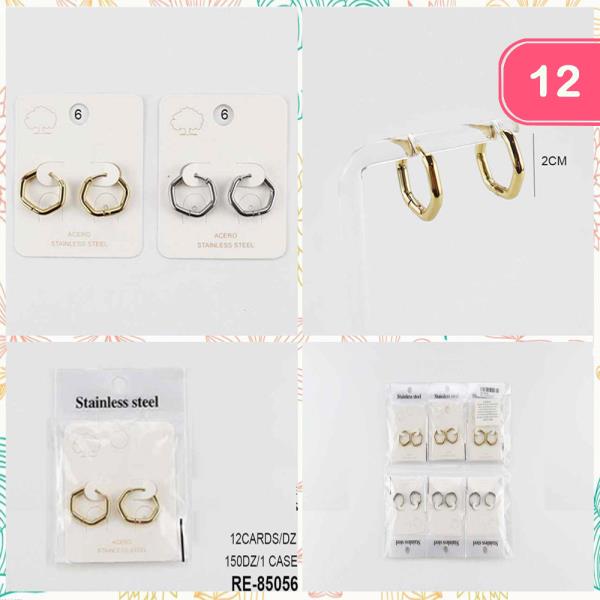 STAINLESS STEEL HEXAGON HOOP EARRINGS (12 UNITS)