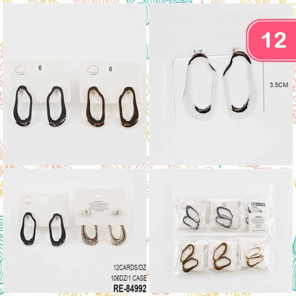 METAL WAVY OVAL POST EARRINGS (12 UNITS)