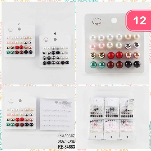 PEARL STUD EARRINGS SET (12 UNITS)