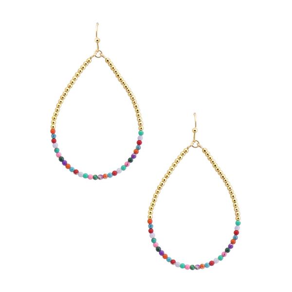 DAINTY BALL BEAD TEARDROP DANGLE EARRING