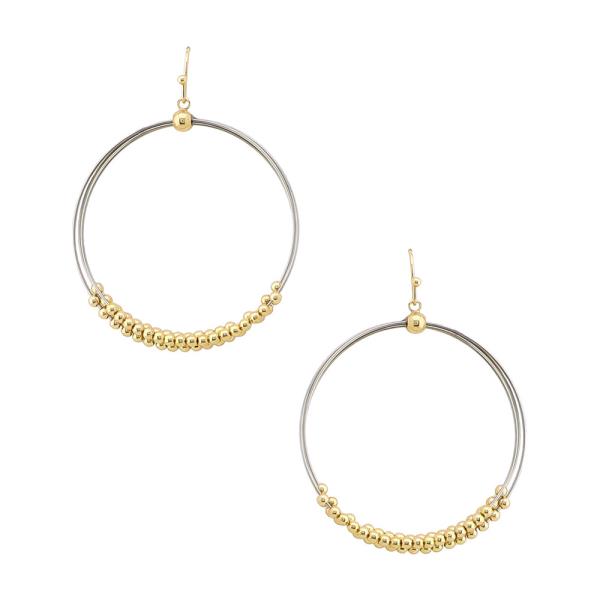 TWO TONE DOUBLE HOOP BALL BEAD DANGLE EARRING