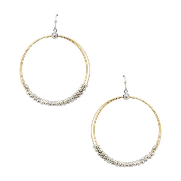 TWO TONE DOUBLE HOOP BALL BEAD DANGLE EARRING