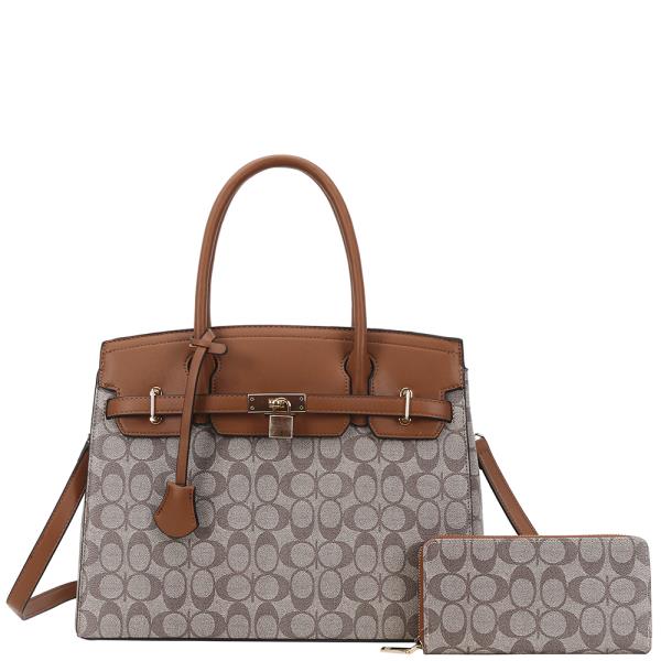 2IN1 OVAL PATTERN PRINTED SATCHEL W WALLET SET