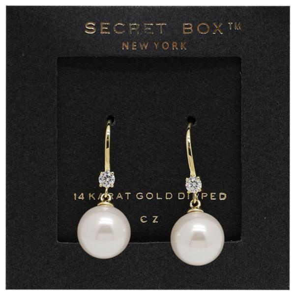 SECRET BOX PEARL BEAD CZ GOLD DIPPED DANGLE EARRING